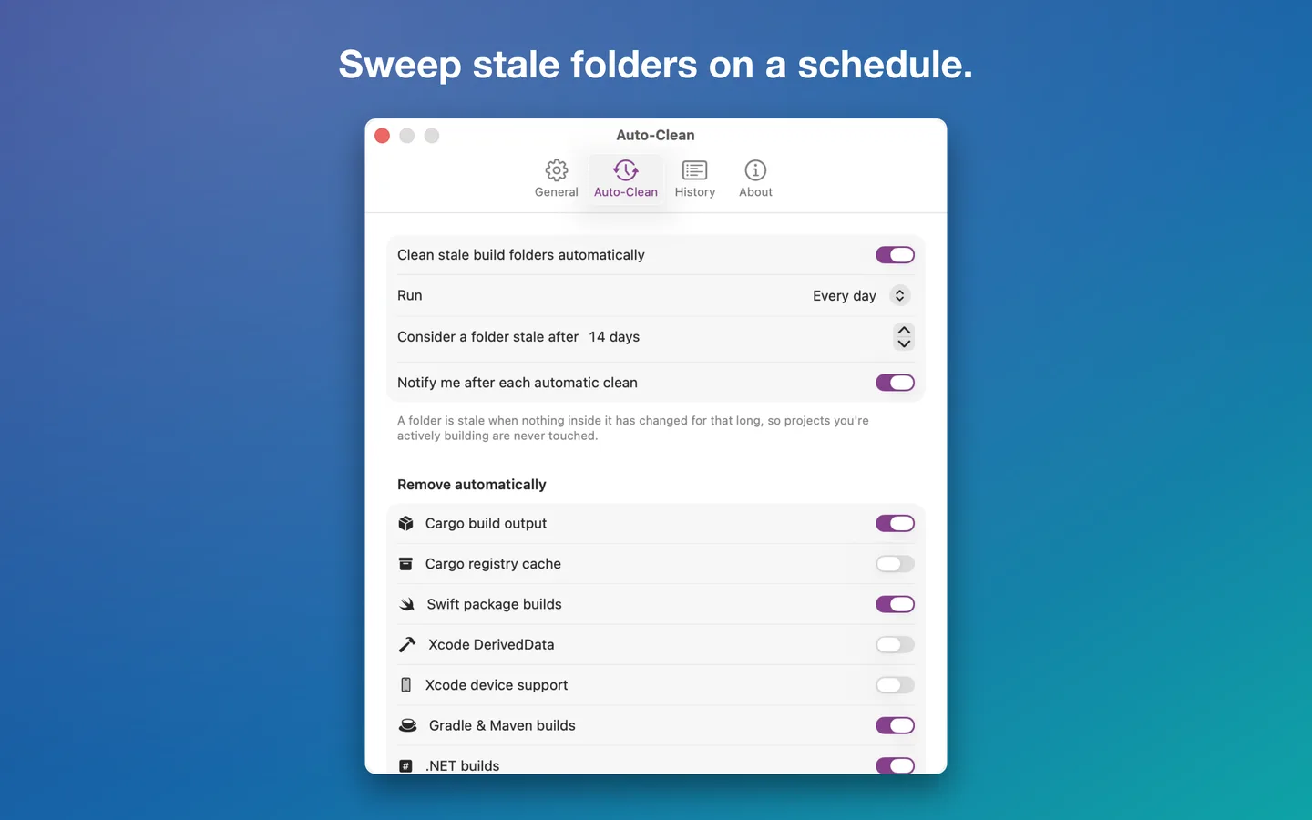 Janitor's Auto-Clean settings