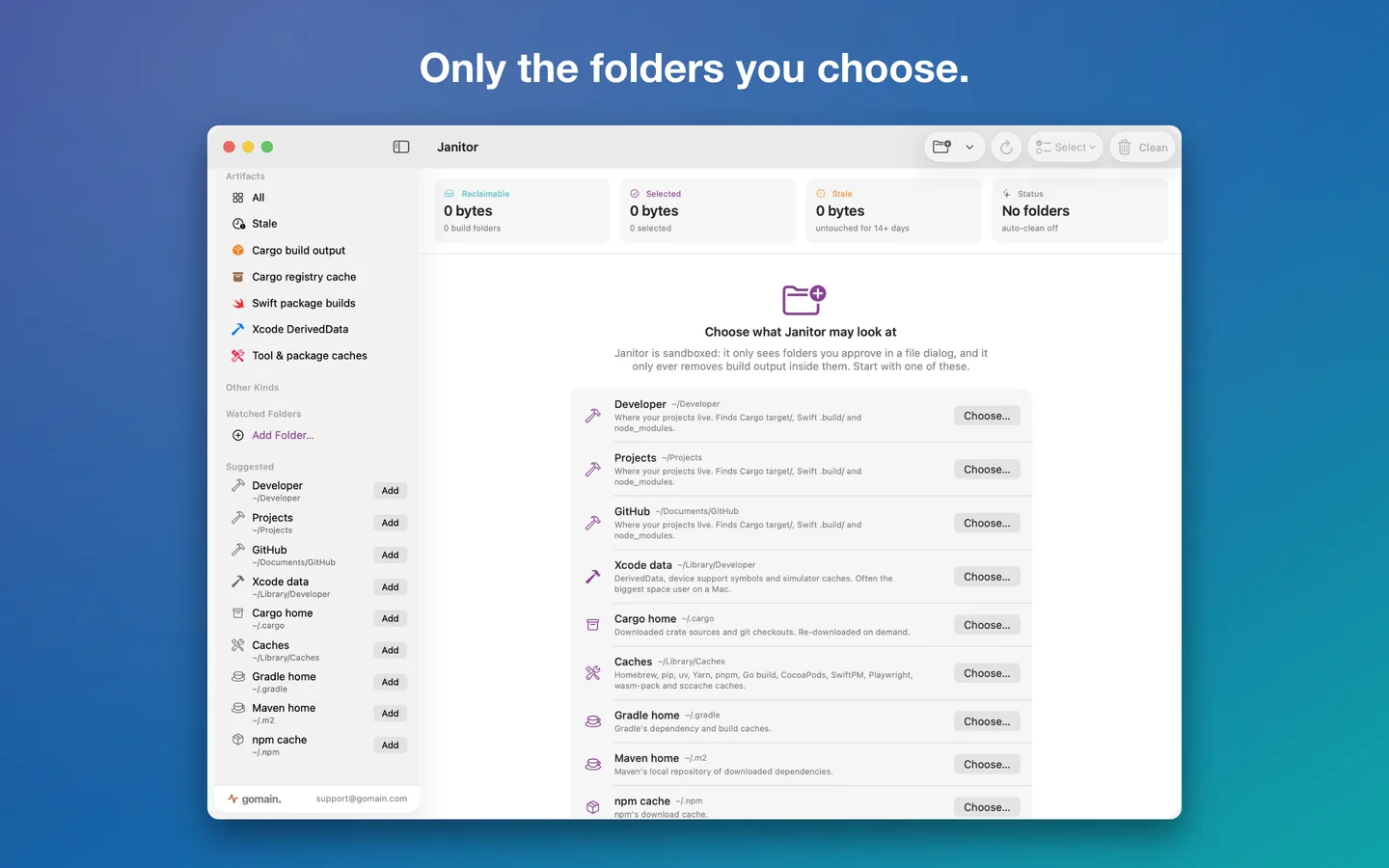 Choosing the folders Janitor may look at