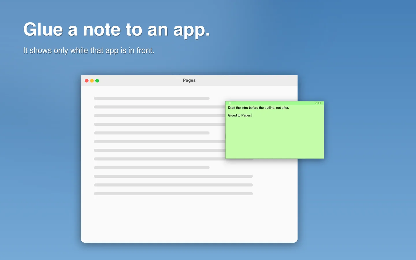 A green note glued to Pages