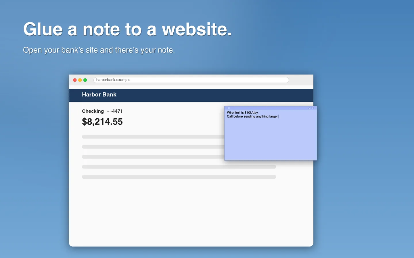A note glued to a bank website