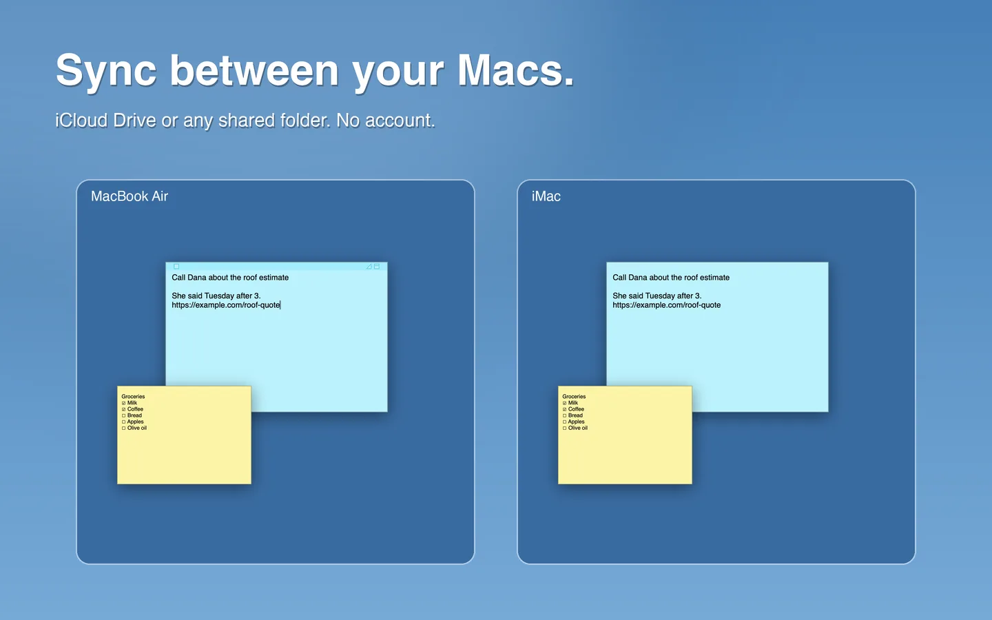 The same notes on a MacBook Air and an iMac
