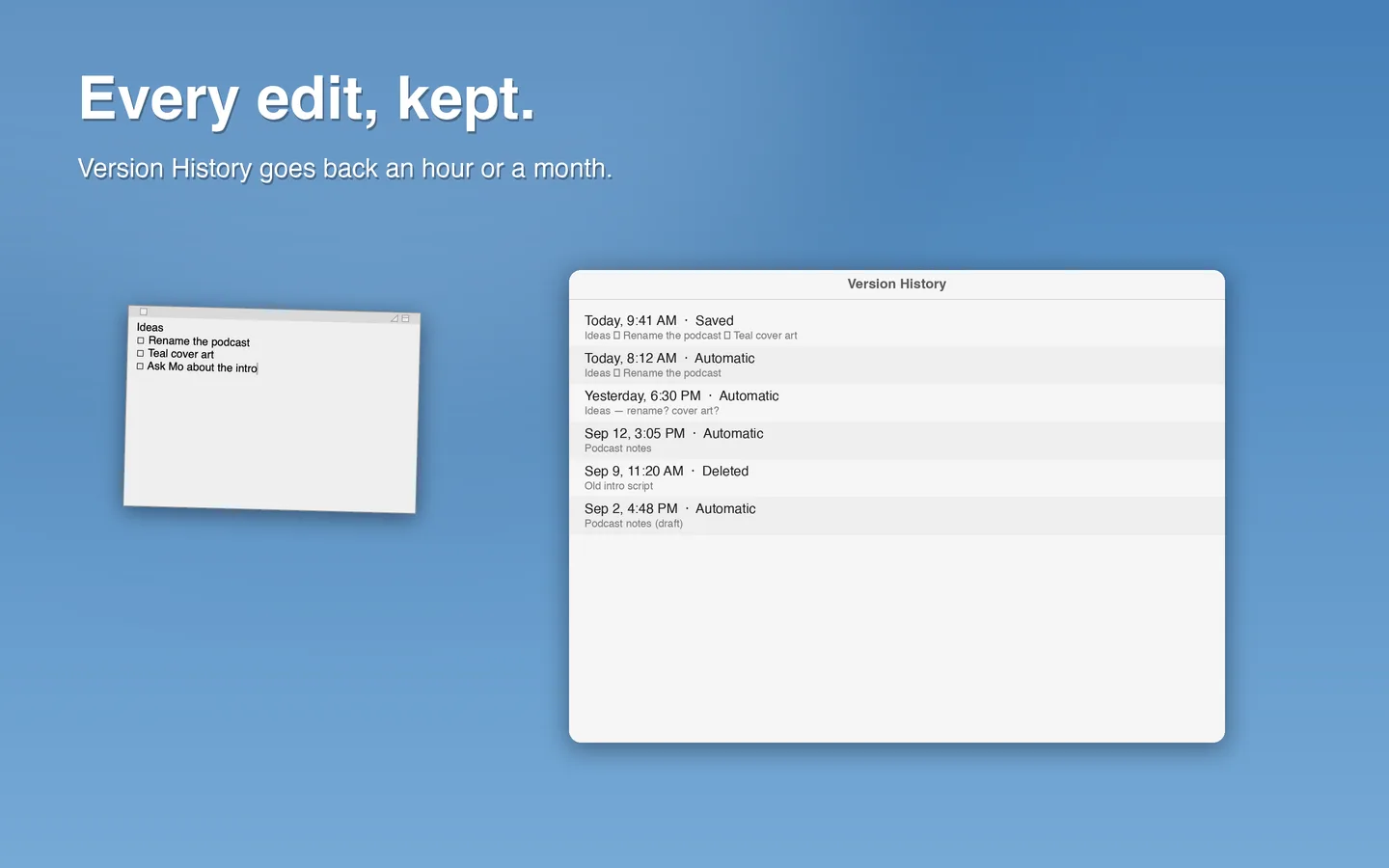 Version history for a note